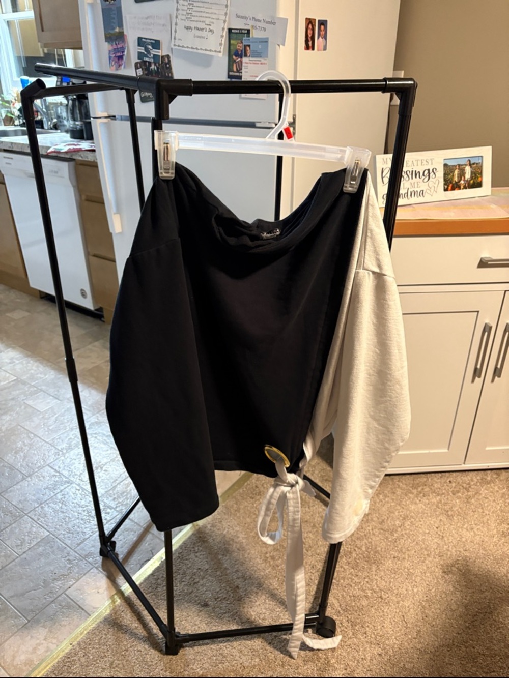 VENUS Black and White Cropped Tie-Front Jersey Top